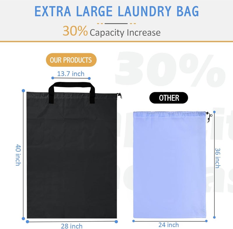 Isink Extra Large Laundry Bag With Handles, Heavy Duty, Travel Laundry Bag for Dirty Clothes, 28" x 40" (Black) - Image 2